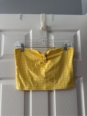 Yellow Gingham Lace-Up Tube Top
